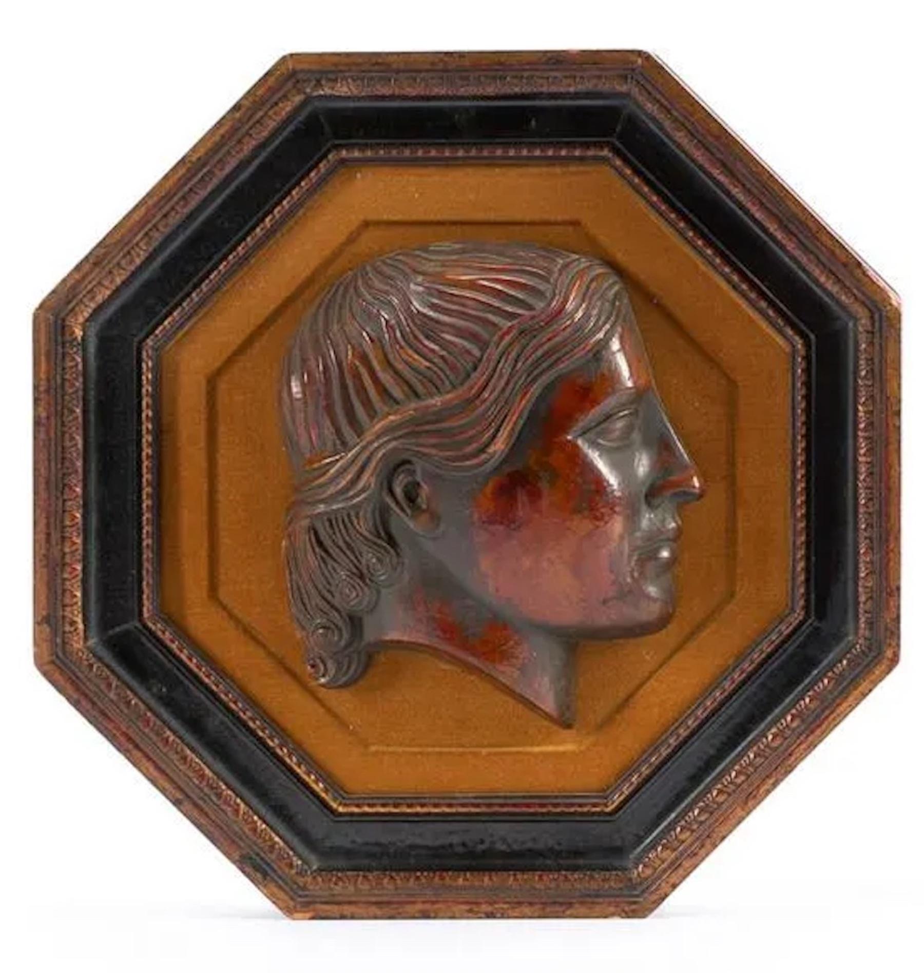 Classical Roman Pair of Octagonal Framed 'Pompeiian Red' Pottery Roman Medallions For Sale