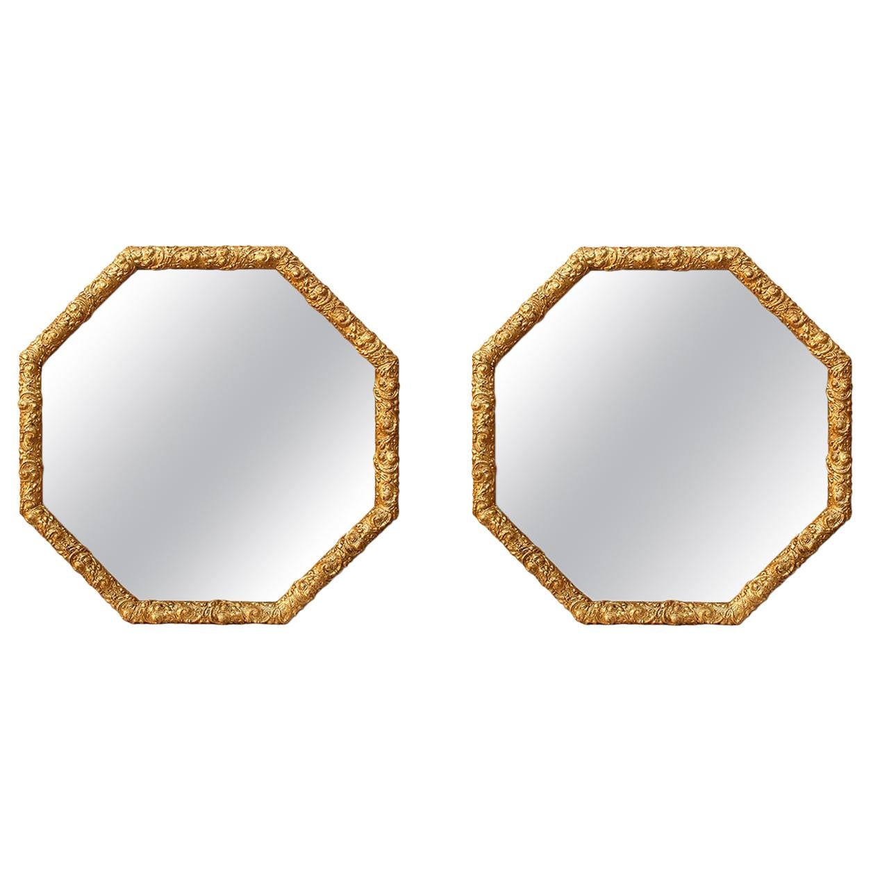 Pair of Octagonal Giltwood Mirrors, circa 1900 For Sale
