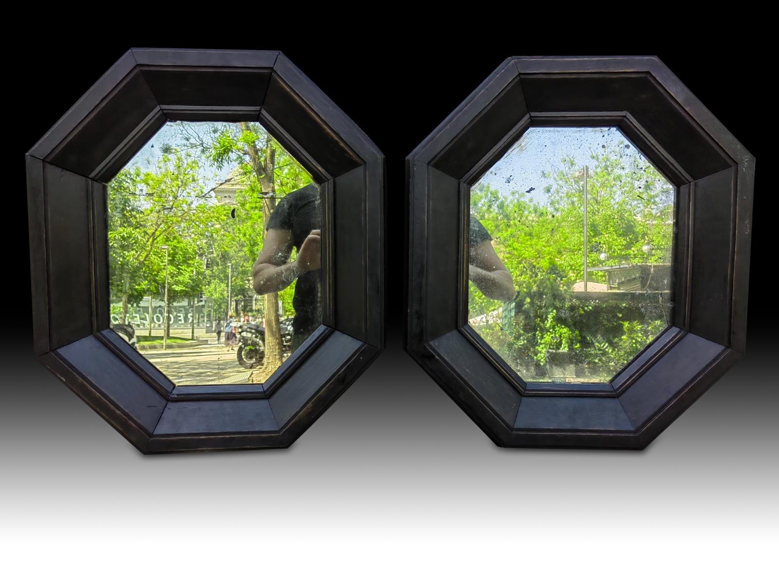 Hand-Crafted Pair of Octagonal Mirrors 19th Century