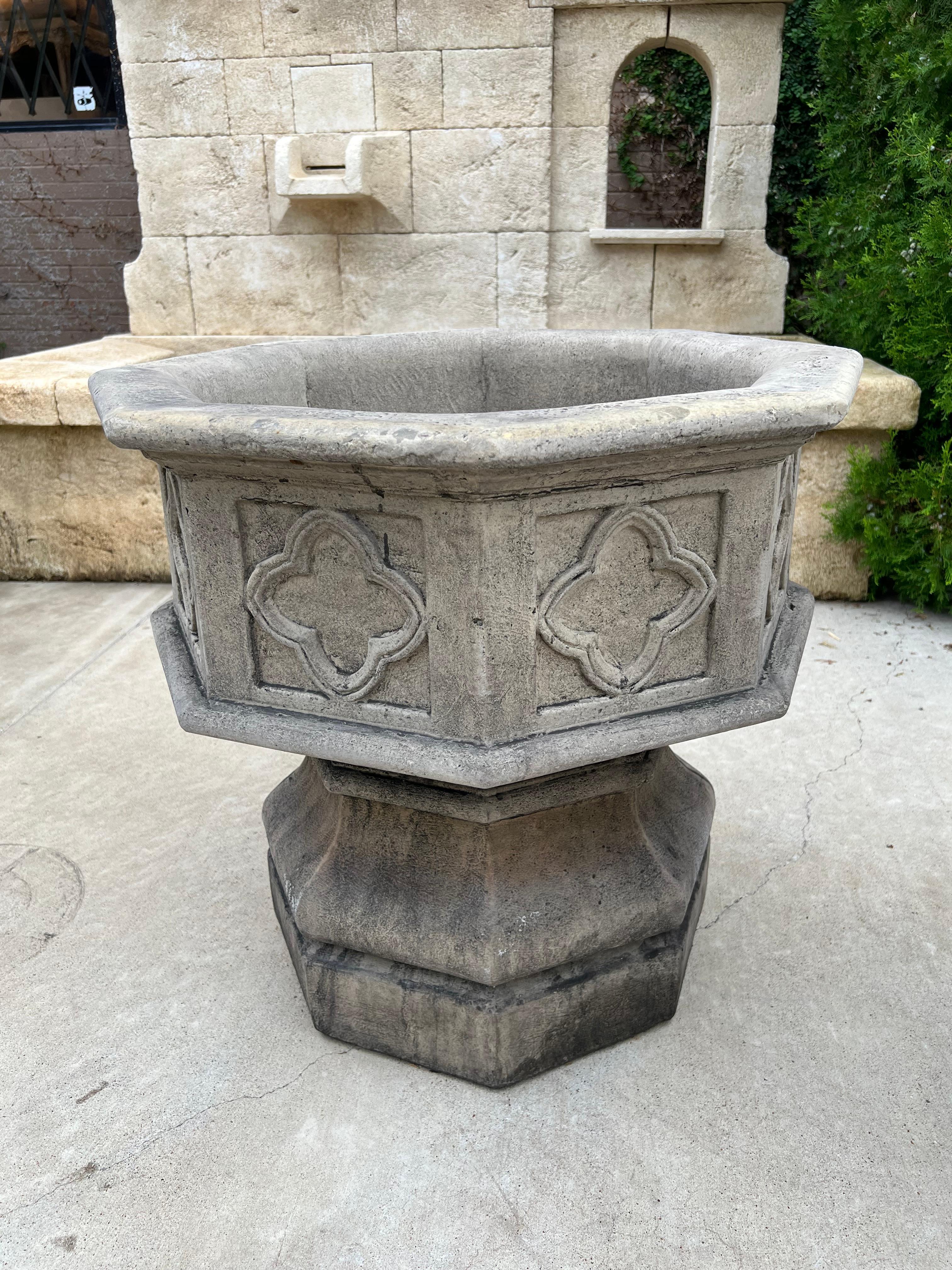 Gothic Pair of Octagonal Quatrefoil Cast Garden Planters from France