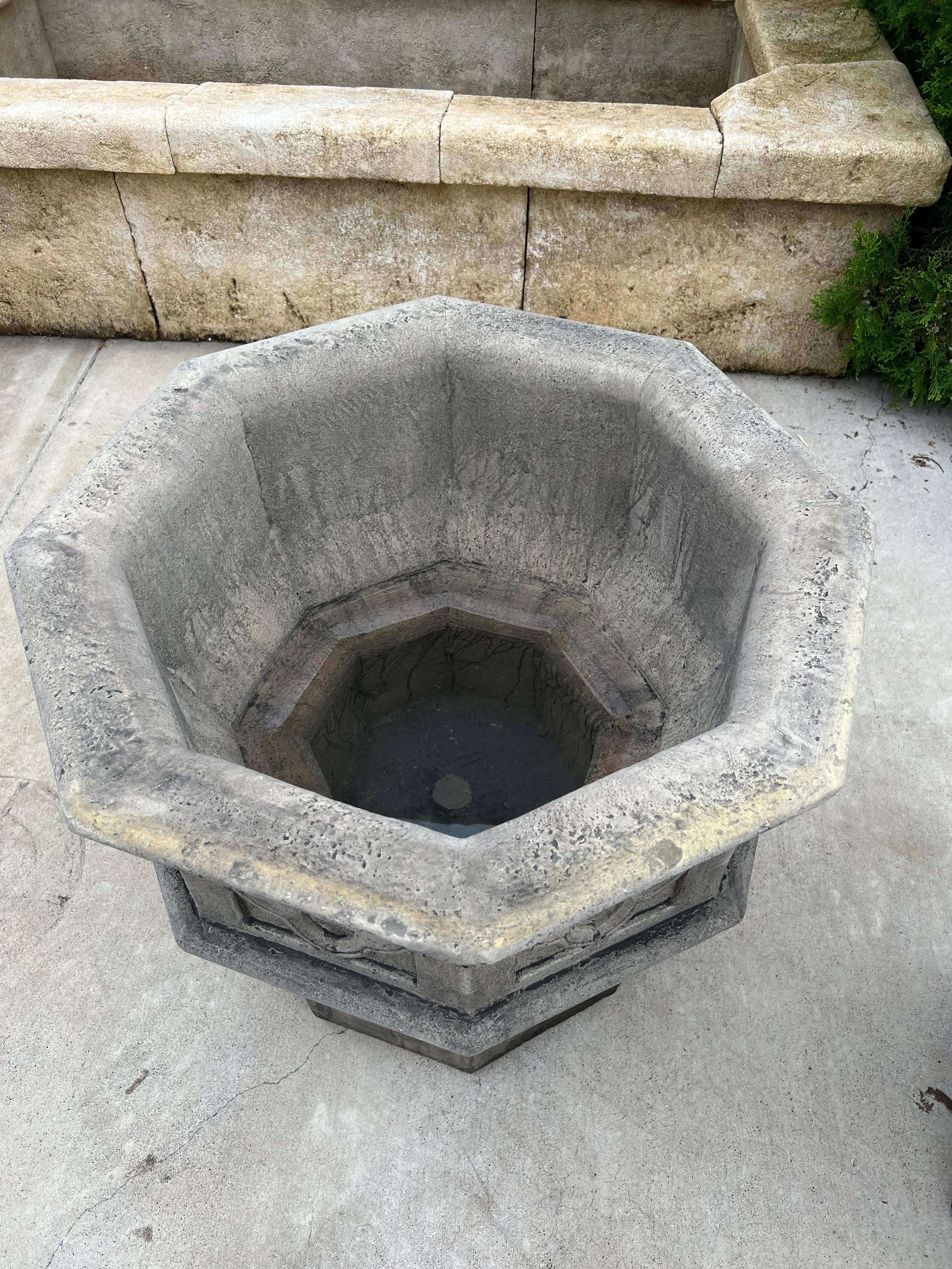 French Pair of Octagonal Quatrefoil Cast Garden Planters from France