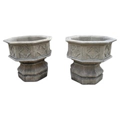 Pair of Octagonal Quatrefoil Cast Garden Planters from France