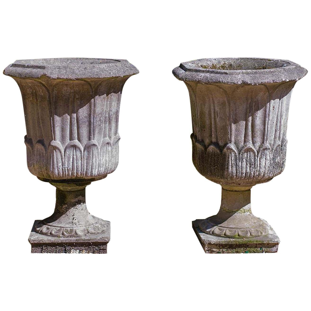 Pair of Octagonal Reconstituted Stone Urns