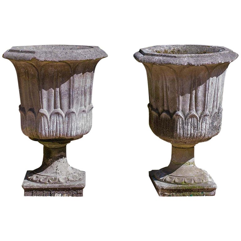 Pair of Octagonal Reconstituted Stone Urns For Sale at 1stDibs