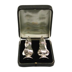 Pair of Octagonal Silver Peppers in Leather Box, Thomas Bradbury & Sons, 1908