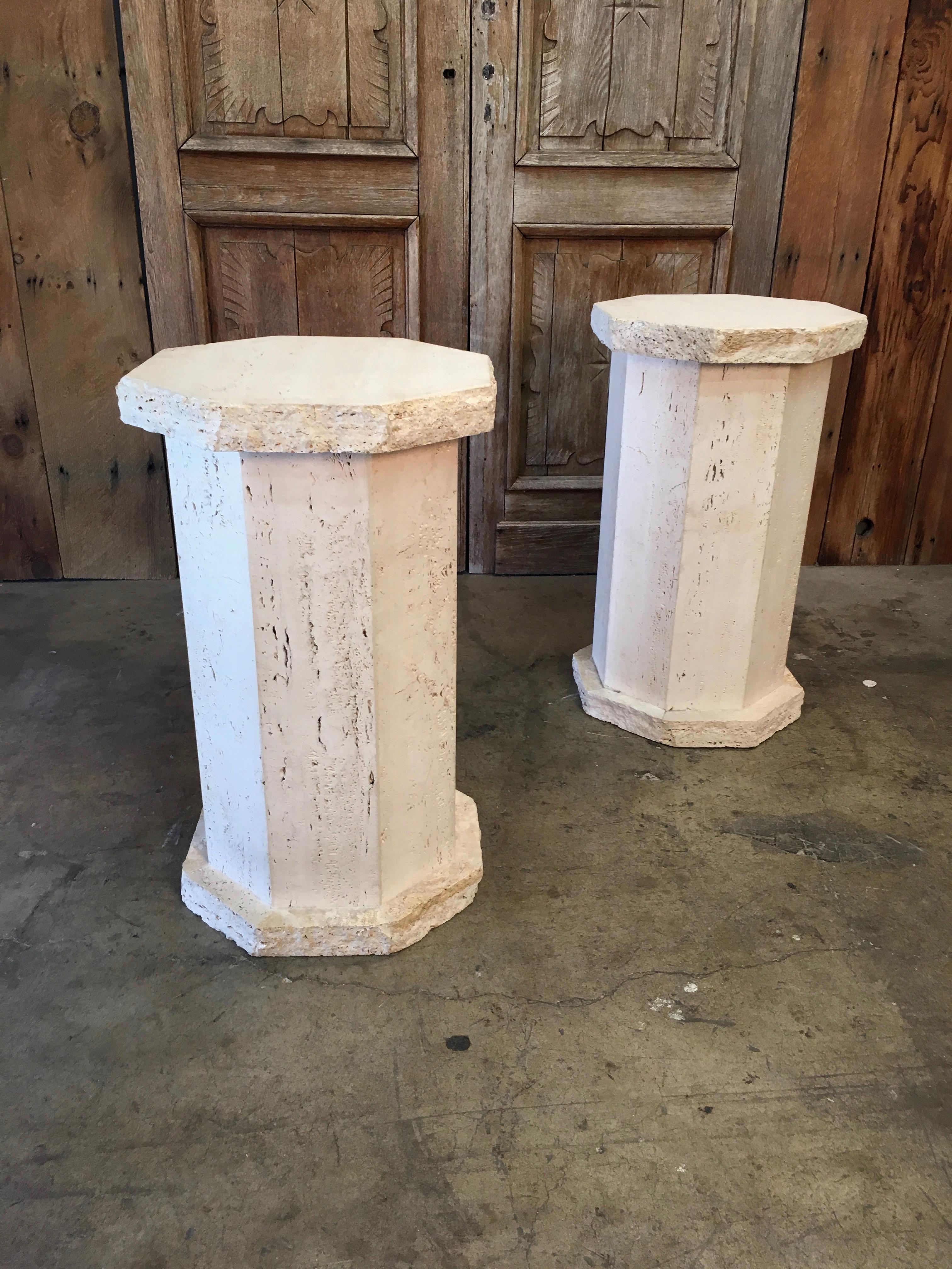 Pair of Octagonal Travertine Columns 3