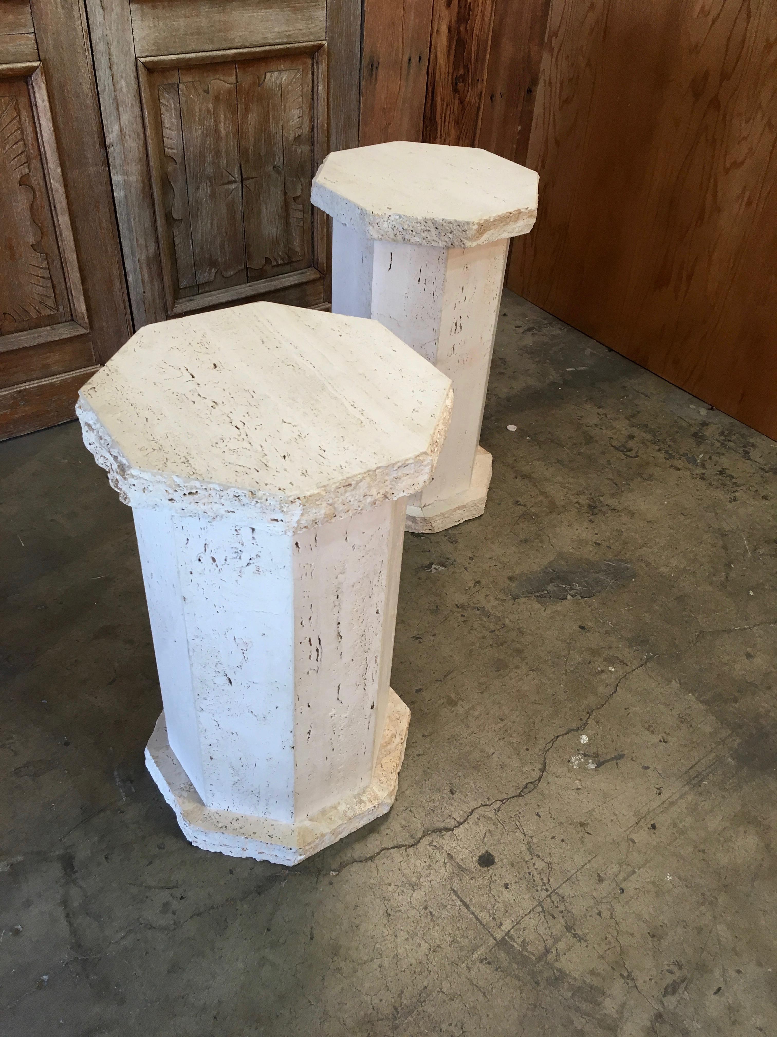 Pair of Octagonal Travertine Columns 4