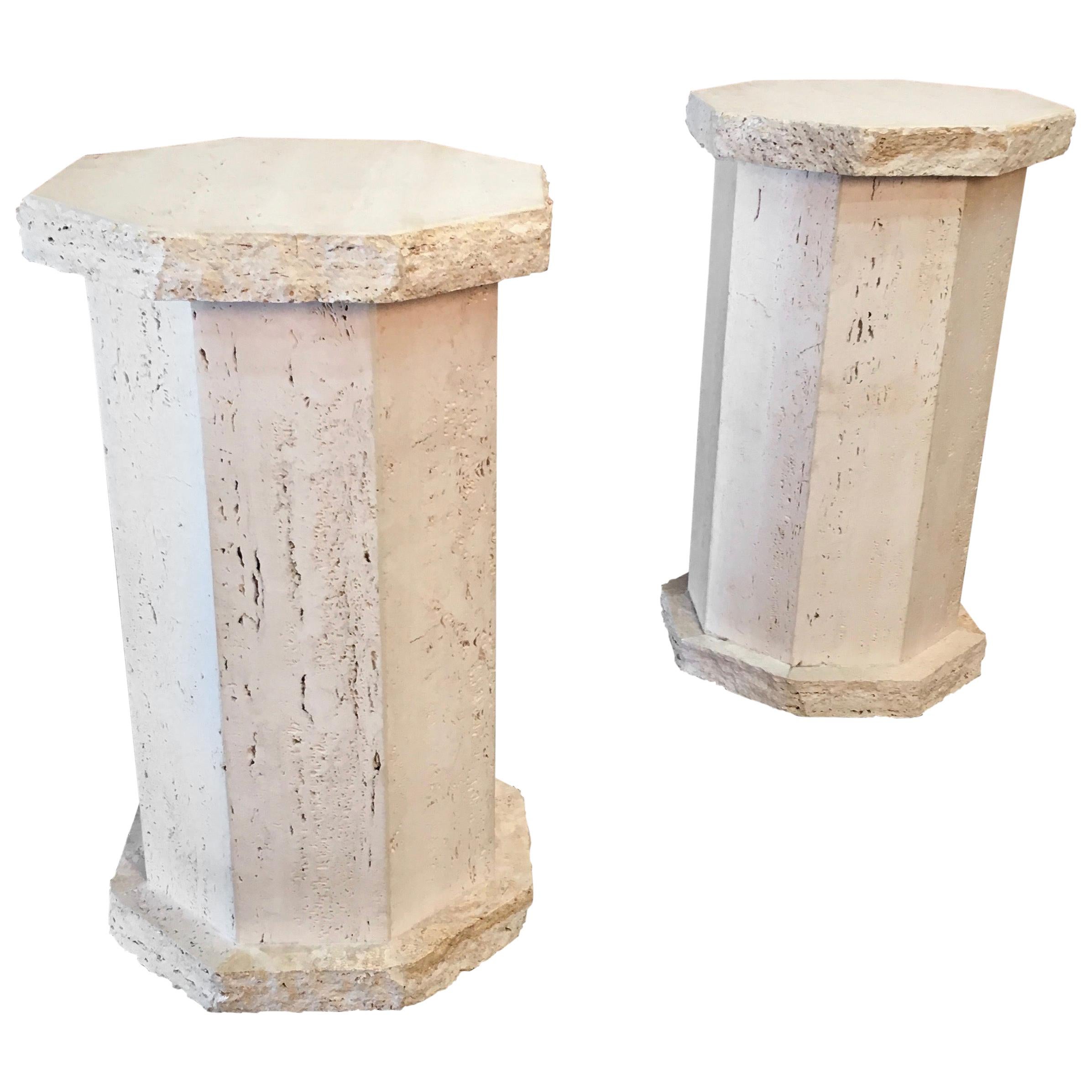 Pair of Octagonal Travertine Columns