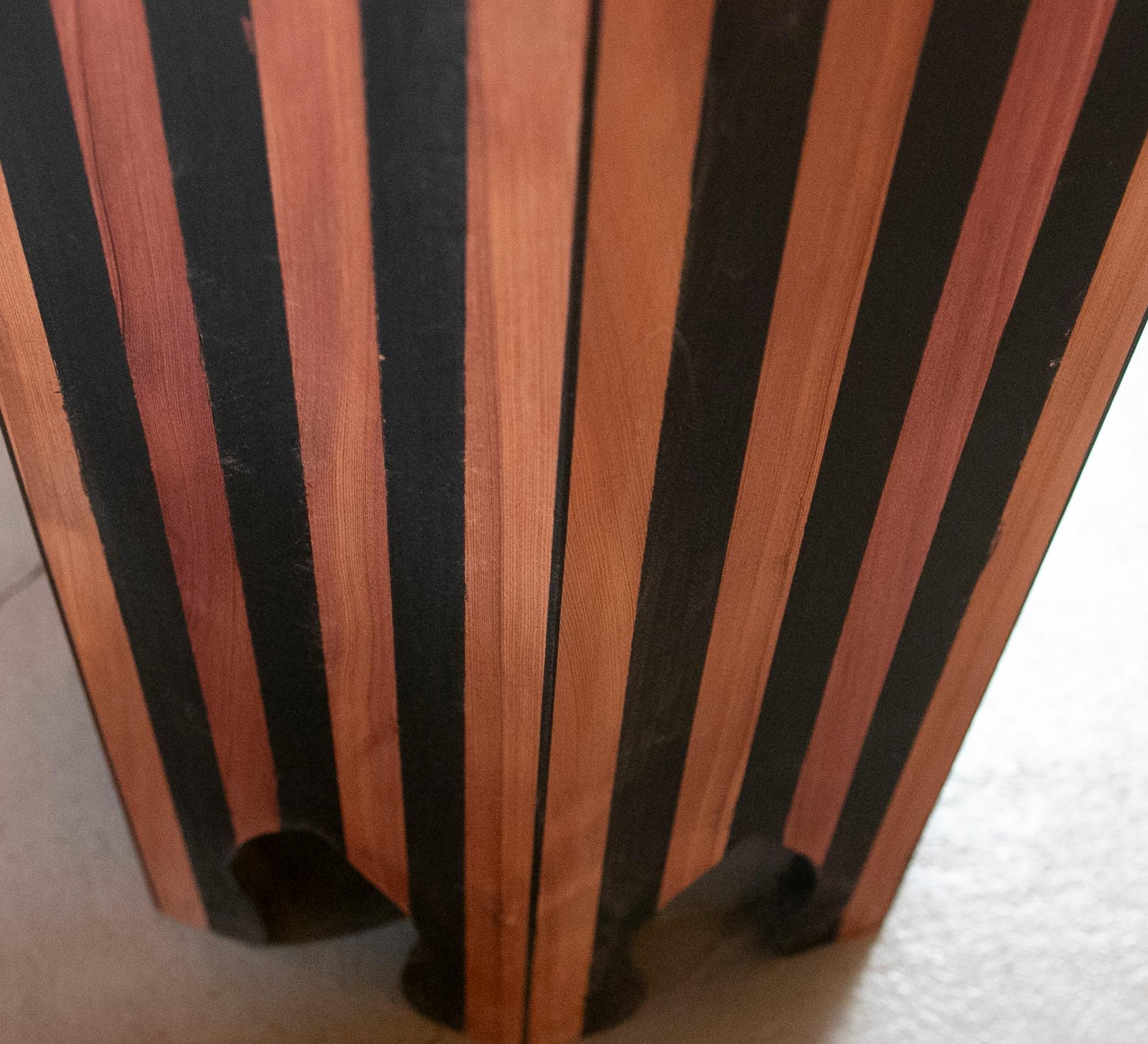 Pair of Octagonal Wooden Side Tables with Striped Decorations For Sale 9