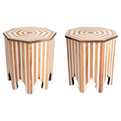 Pair of Octogonal Sidetables Made in Wood and Resin
