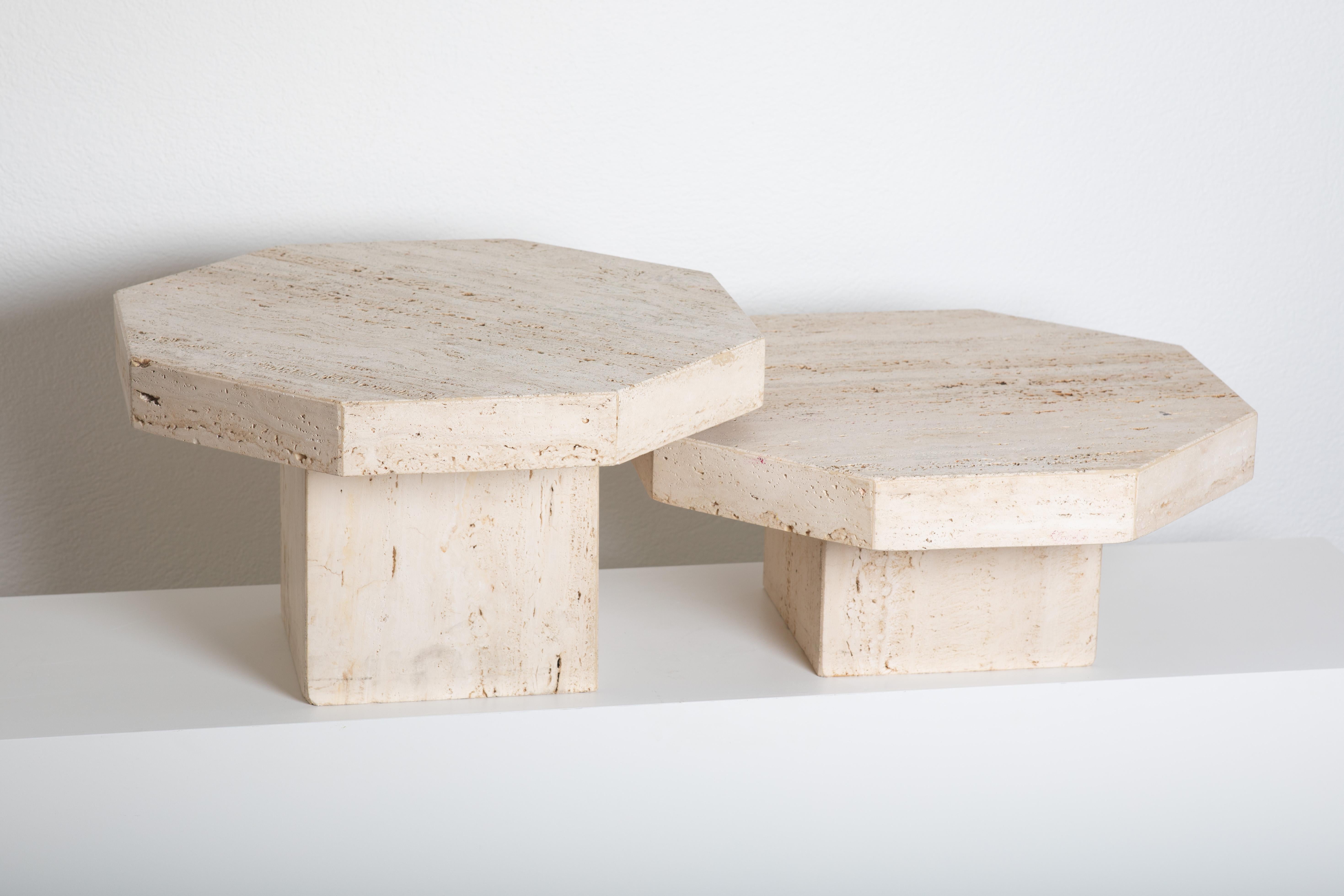 Pair of Octogonal Travertine Tables For Sale 1