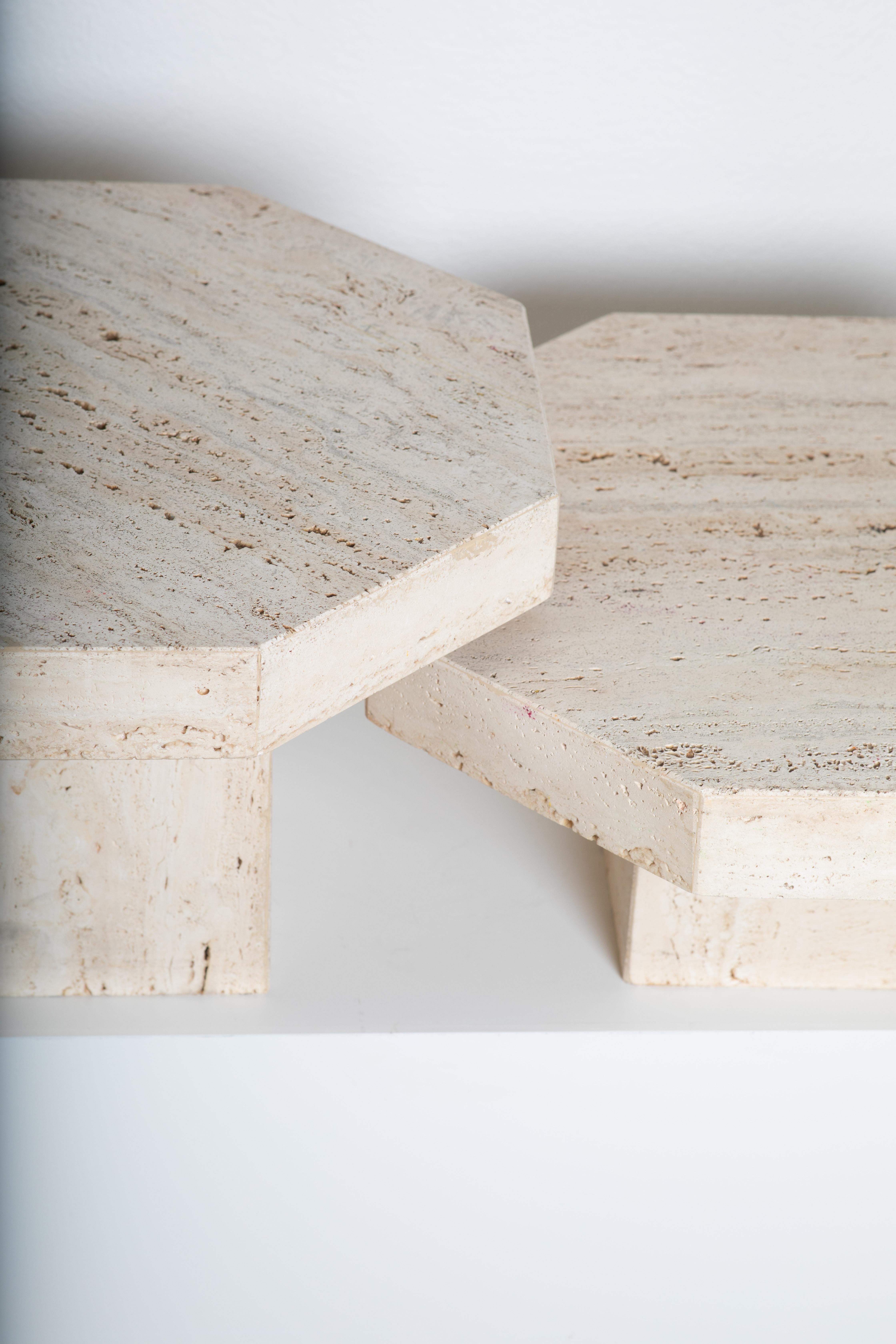 Pair of Octogonal Travertine Tables For Sale 2