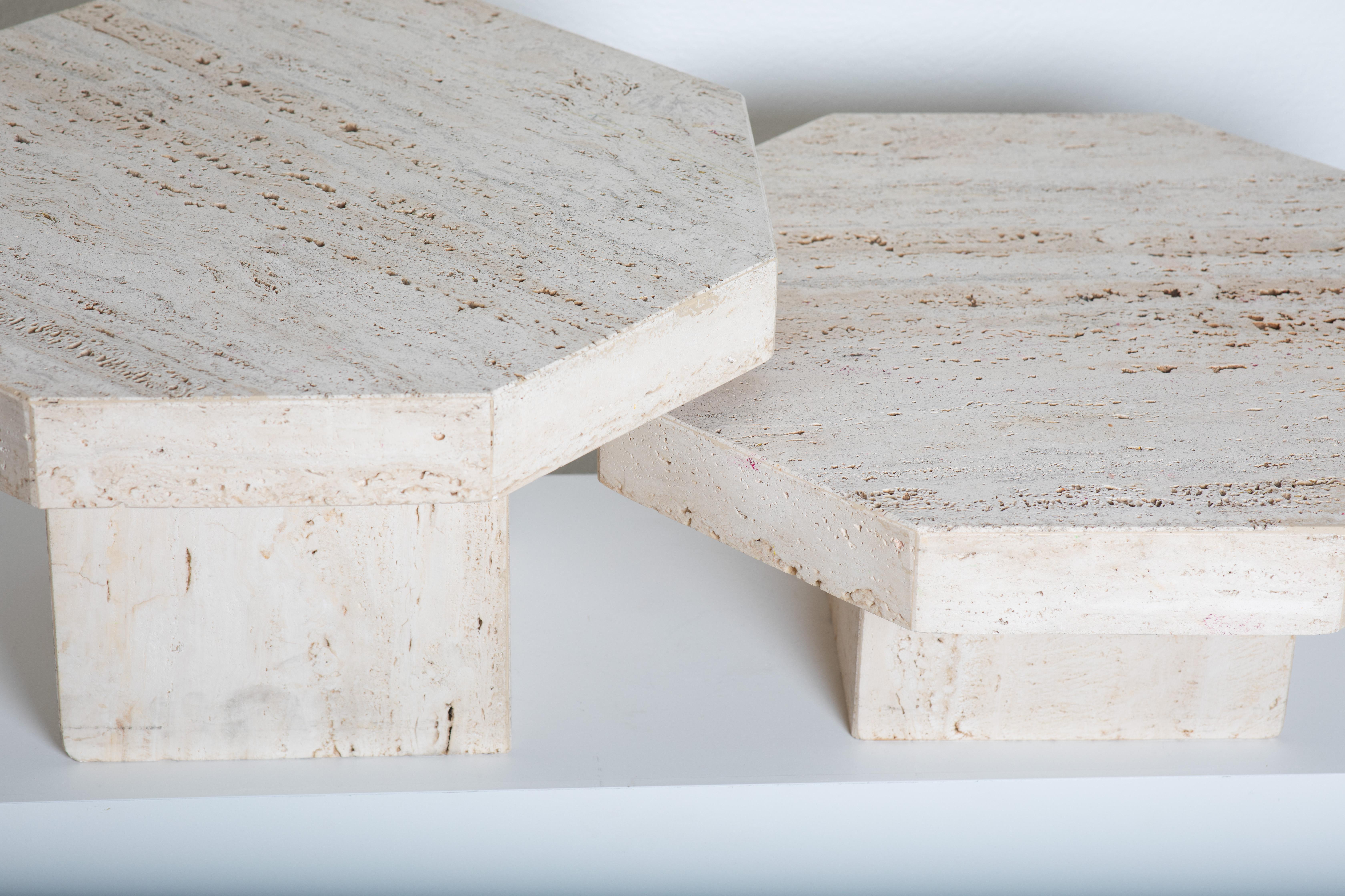 Pair of Octogonal Travertine Tables For Sale 3