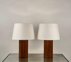Pair of 'Octogone' Walnut Table Lamps with Parchment Shades by Design Frères