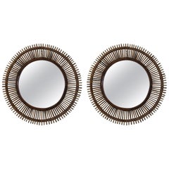 Pair of 'Oculus' Round Rattan Mirrors by Design Frères