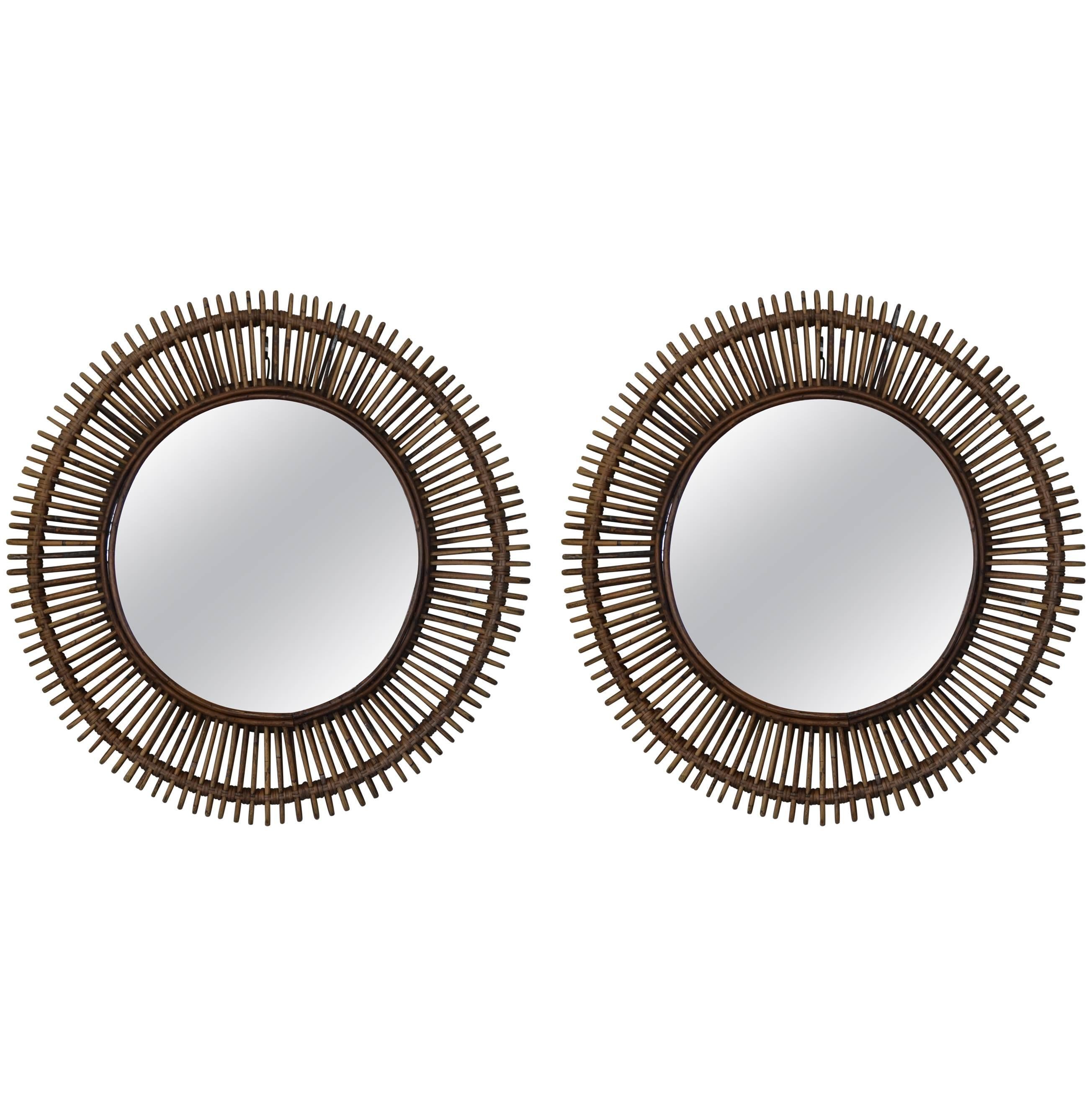 Pair of 'Oculus' Round Rattan Mirrors For Sale