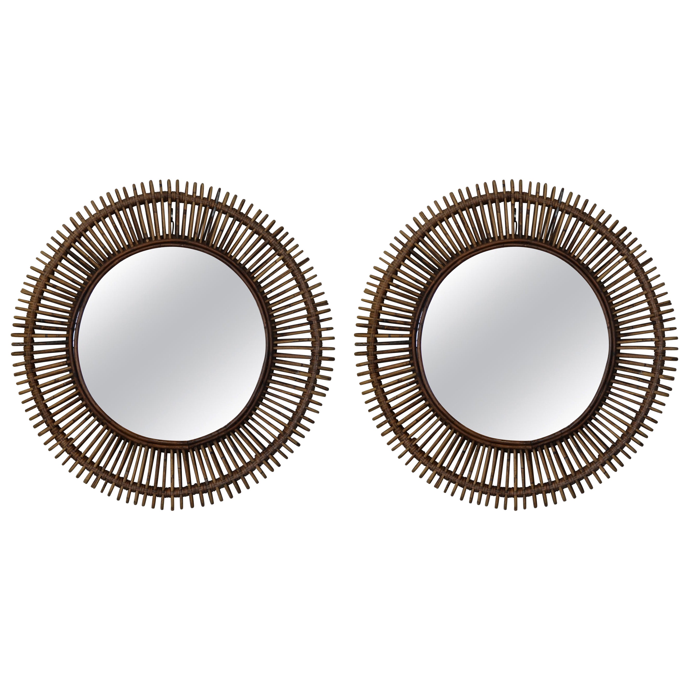 Pair of 'Oculus' Round Rattan Mirrors