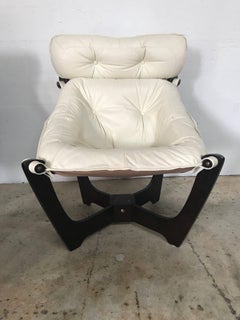 Pair of Odd Knutsen “Luna” Sling Lounge Chairs and Footstool
