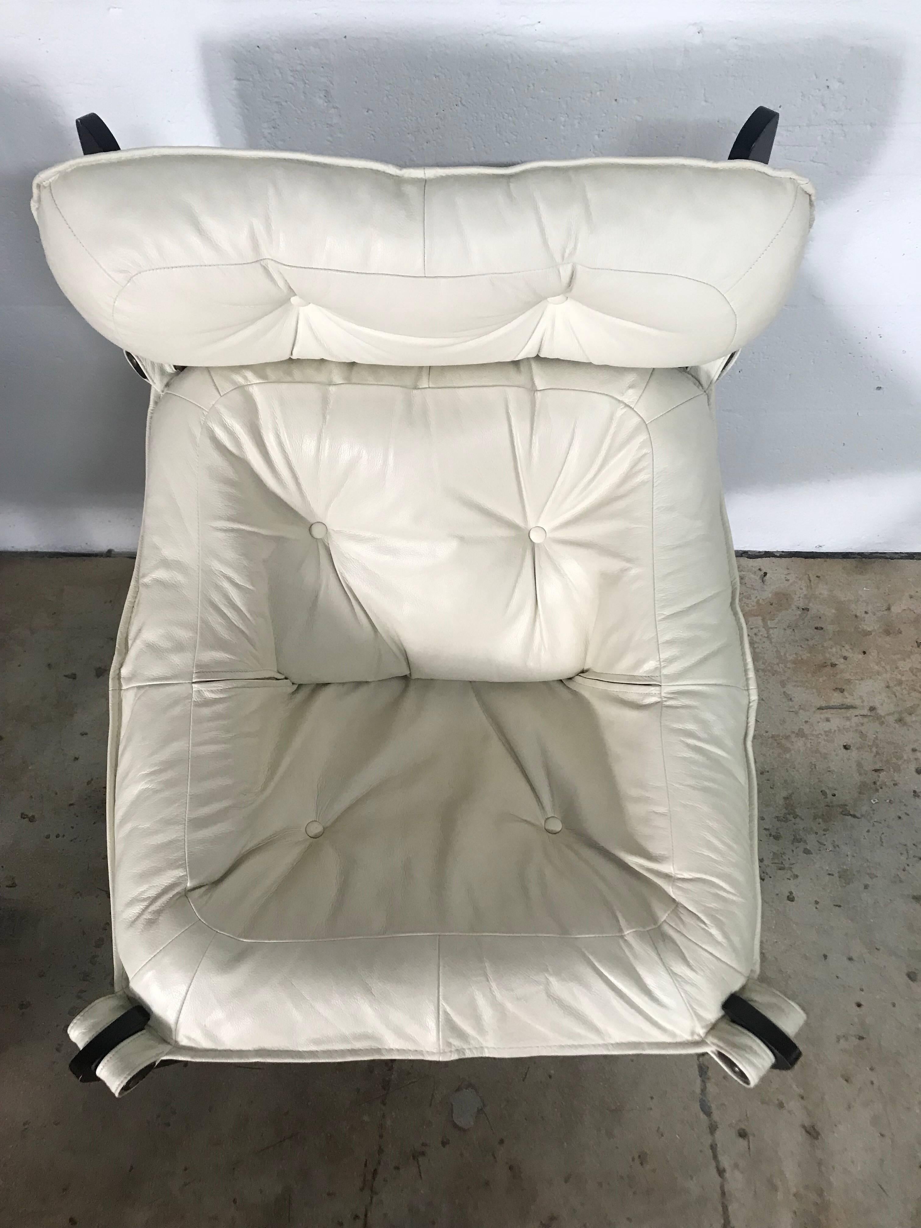 Pair of Odd Knutsen “Luna” Sling Lounge Chairs and Footstool In Good Condition In Miami, FL