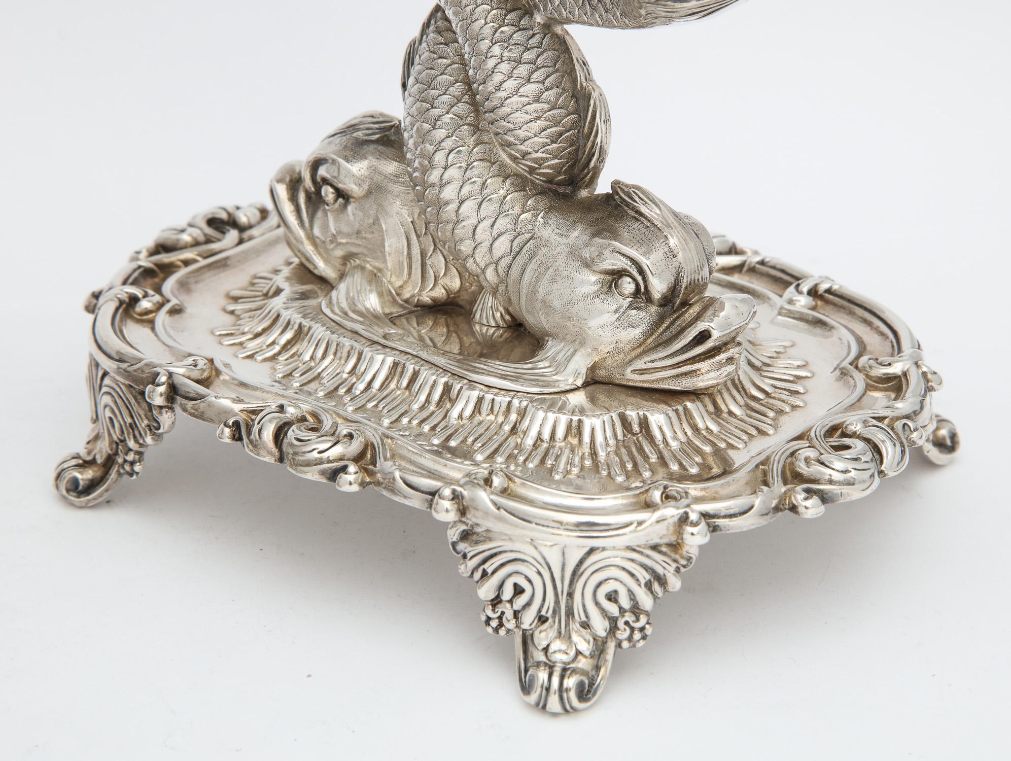 Pair of Odiot Neoclassical Sterling Silver Dolphin-Form Salt Cellars 4