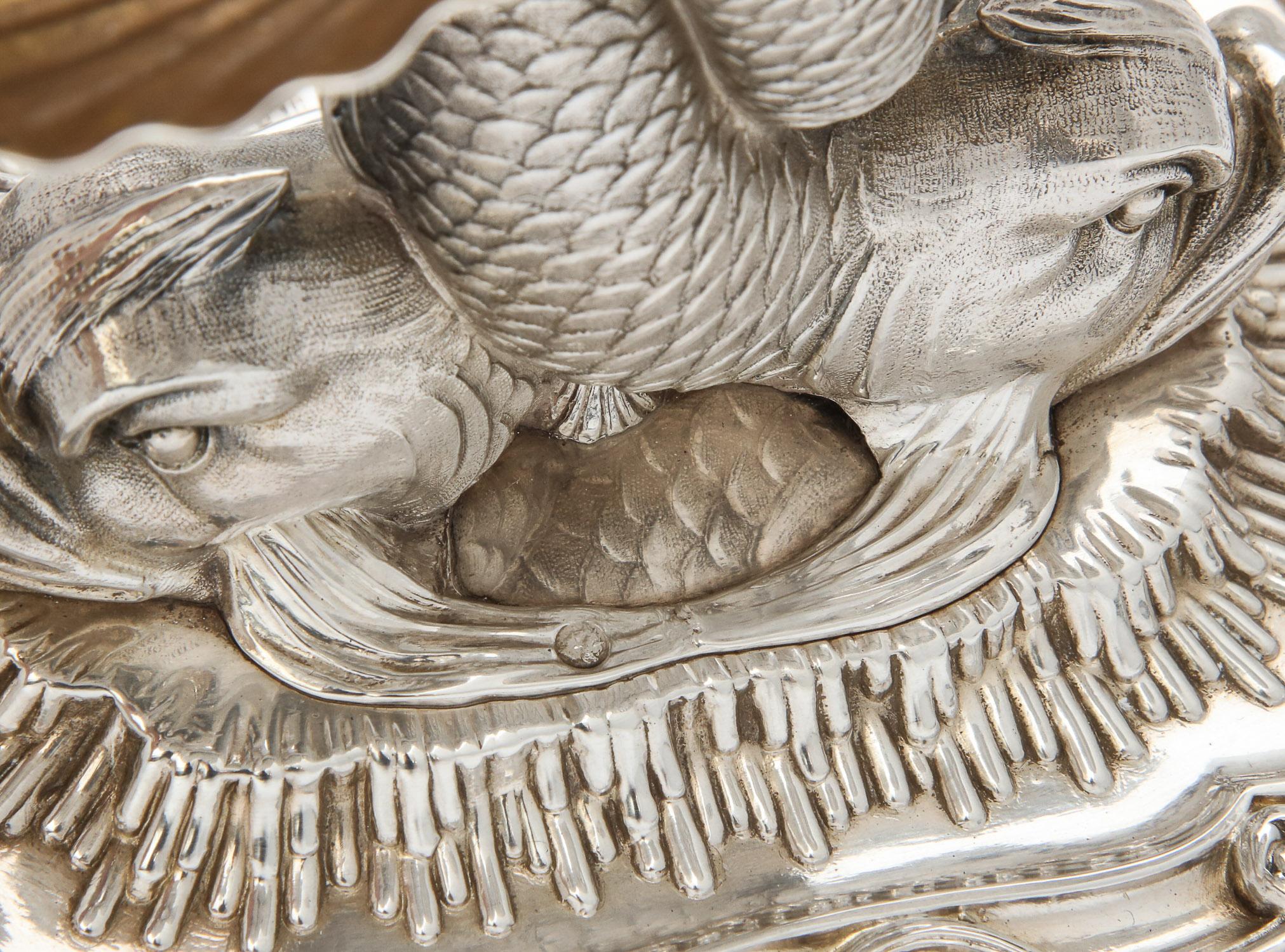 Pair of Odiot Neoclassical Sterling Silver Dolphin-Form Salt Cellars 9