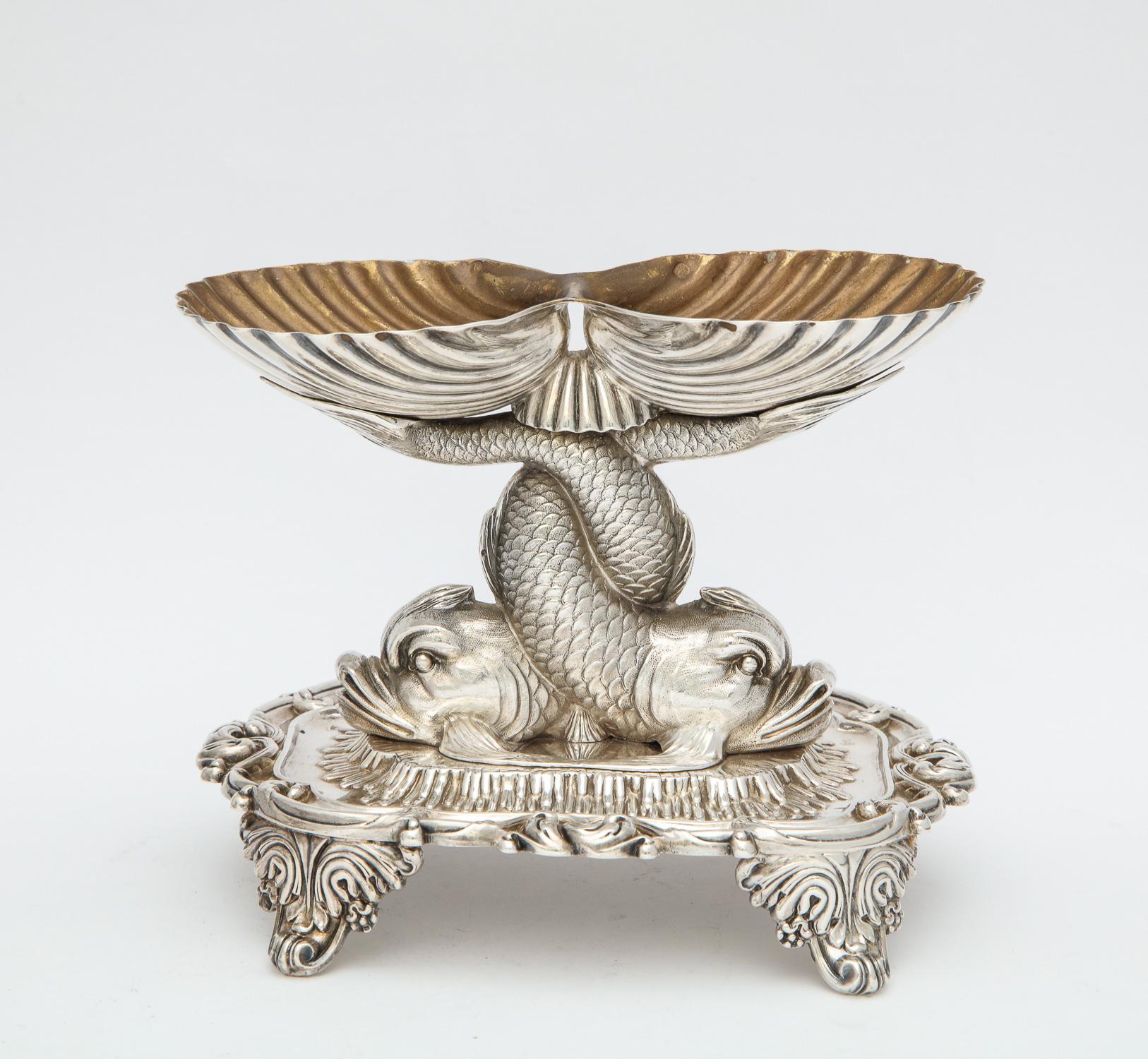 Pair of Odiot Neoclassical Sterling Silver Dolphin-Form Salt Cellars 10