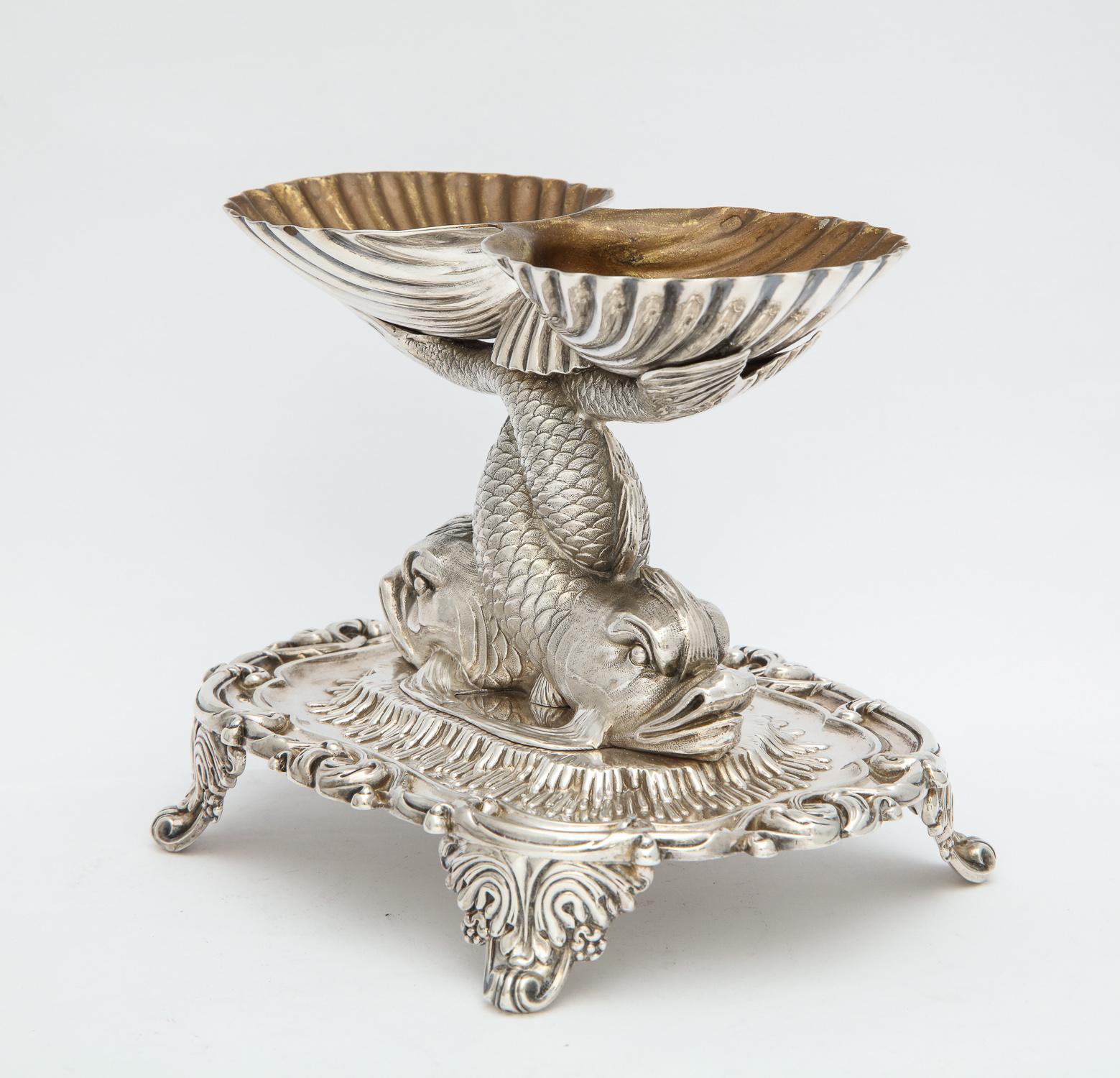 Pair of Odiot Neoclassical Sterling Silver Dolphin-Form Salt Cellars 11