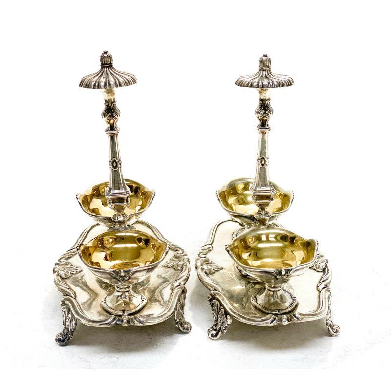 Pair of Odiot Paris French Silver Gilt Footed Open Salt Cellars, 19th Century In Good Condition In Gardena, CA