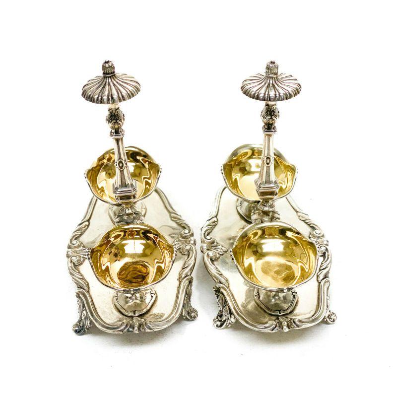 Pair of Odiot Paris French Silver Gilt Footed Open Salt Cellars, 19th Century 1