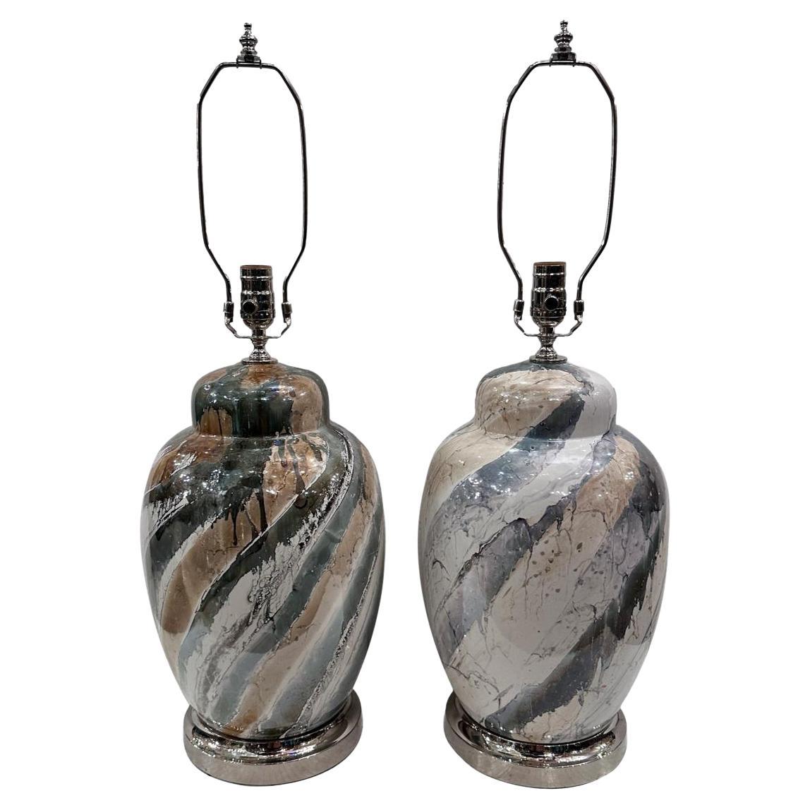 Paire de lampes de table en verre d'art