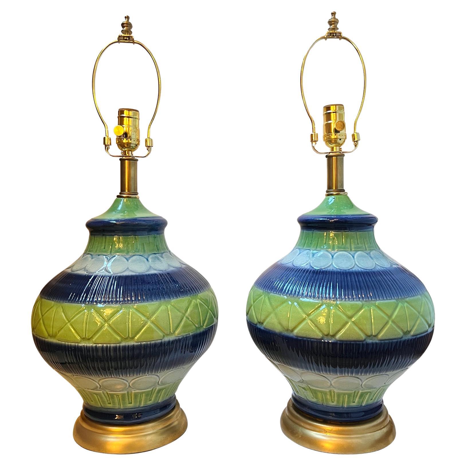 Pair of of Blue Porcelain Lamps
