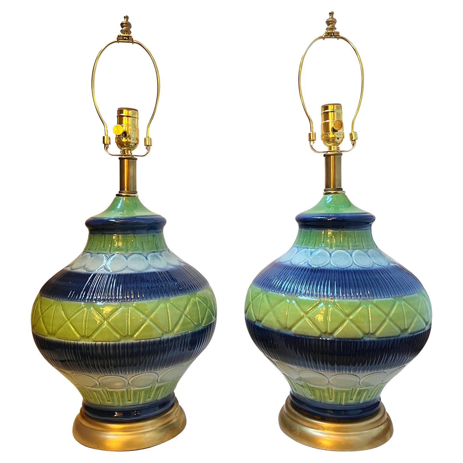 Pair of of Blue Porcelain Lamps For Sale