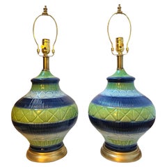 Pair of of Blue Porcelain Lamps