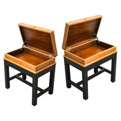 Pair of of Georgian style Ebonized Lift-Top End Tables with Steel Corners