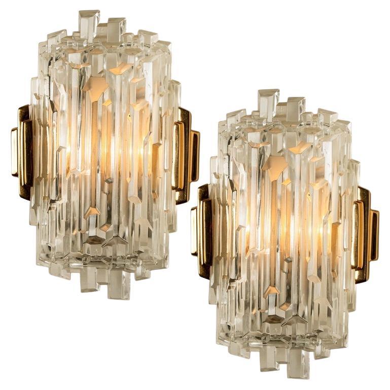 Pair of of Icicle Glass Wall Sconces /Lights, 1960s For Sale
