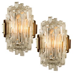 Pareja de apliques/plafones de cristal de carámbano, años 60