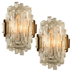 Pair of of Icicle Glass Wall Sconces /Lights, 1960s