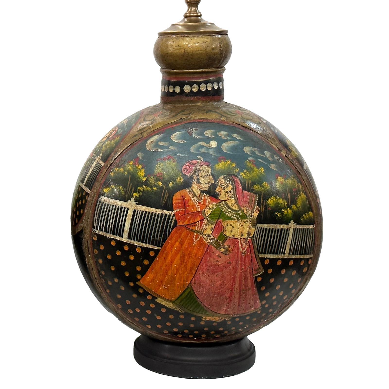 Hand-Painted Pair of of Indian Painted Lamps For Sale