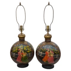 Pair of of Indian Painted Lamps