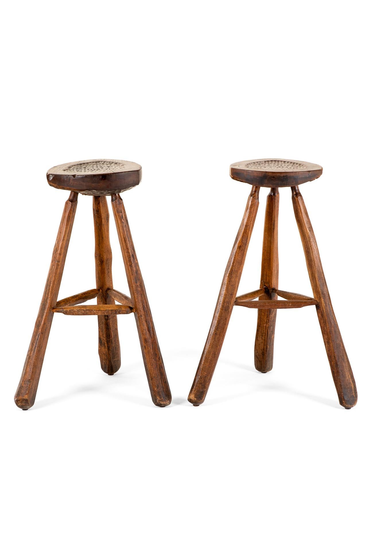 Mid-Century Modern Pair of  of Jean Touret Brutalist Bar Stools For Sale