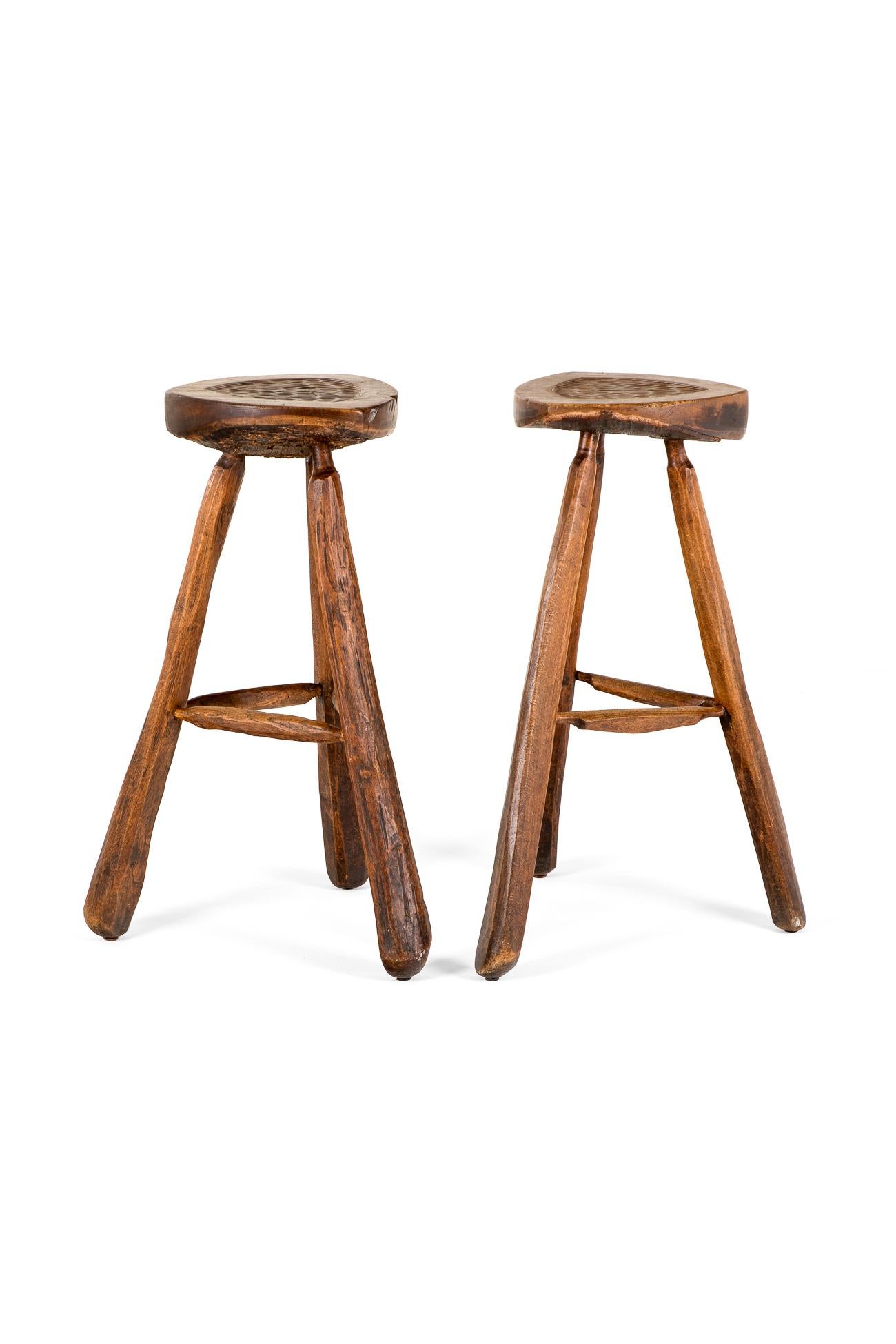 French Pair of  of Jean Touret Brutalist Bar Stools For Sale