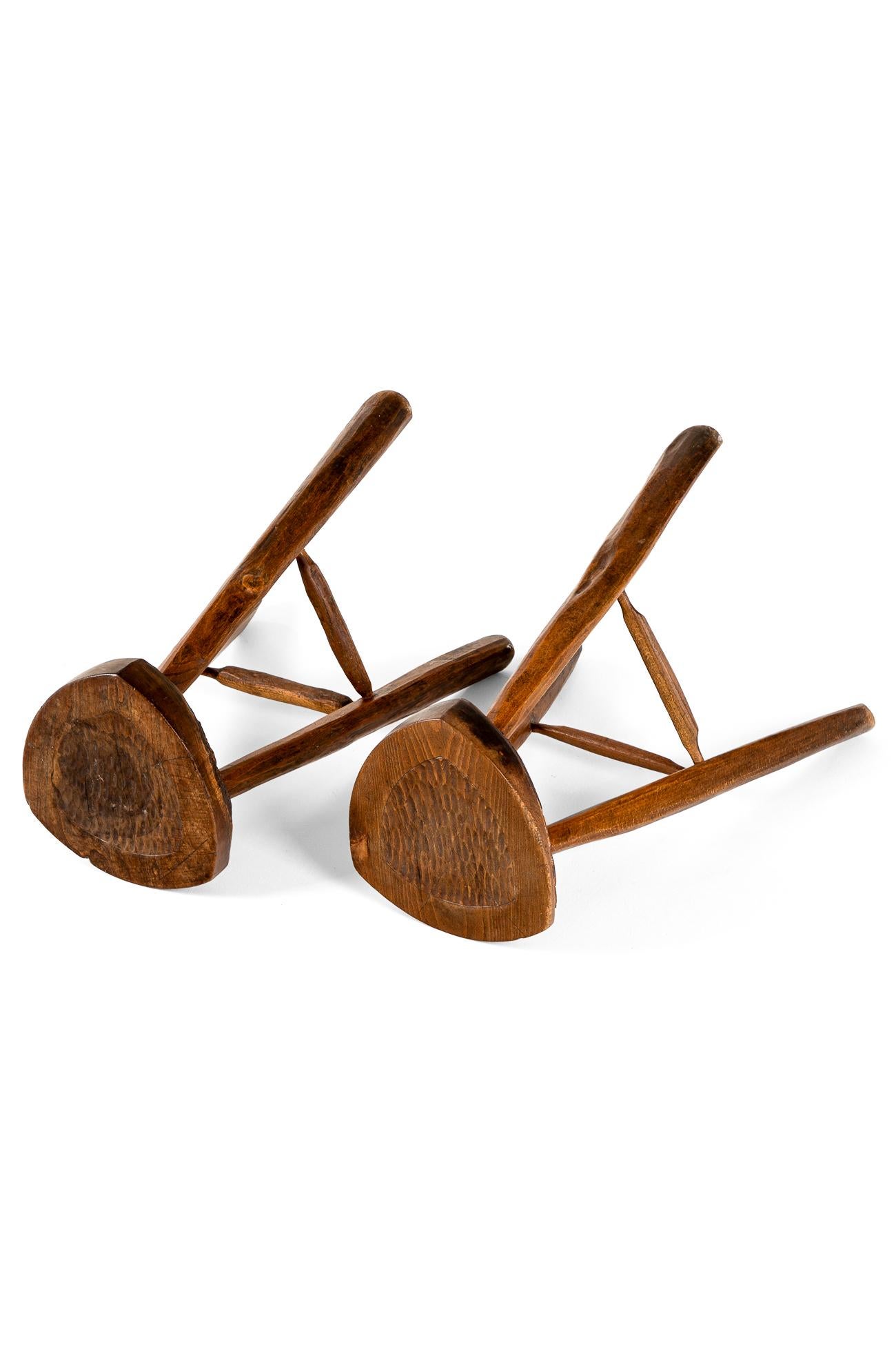 Pair of  of Jean Touret Brutalist Bar Stools In Good Condition For Sale In Faversham, GB