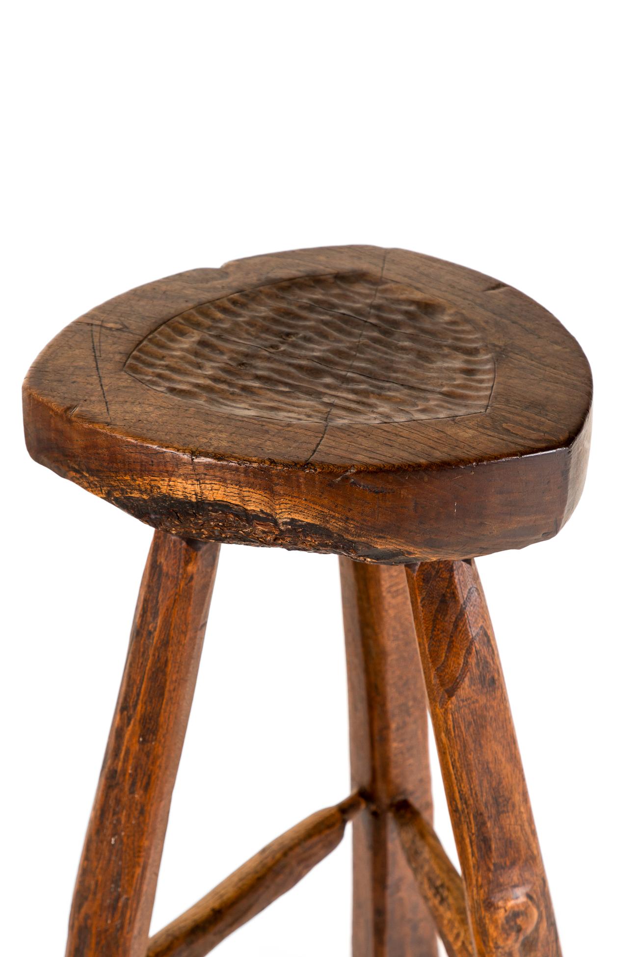 Oak Pair of  of Jean Touret Brutalist Bar Stools For Sale