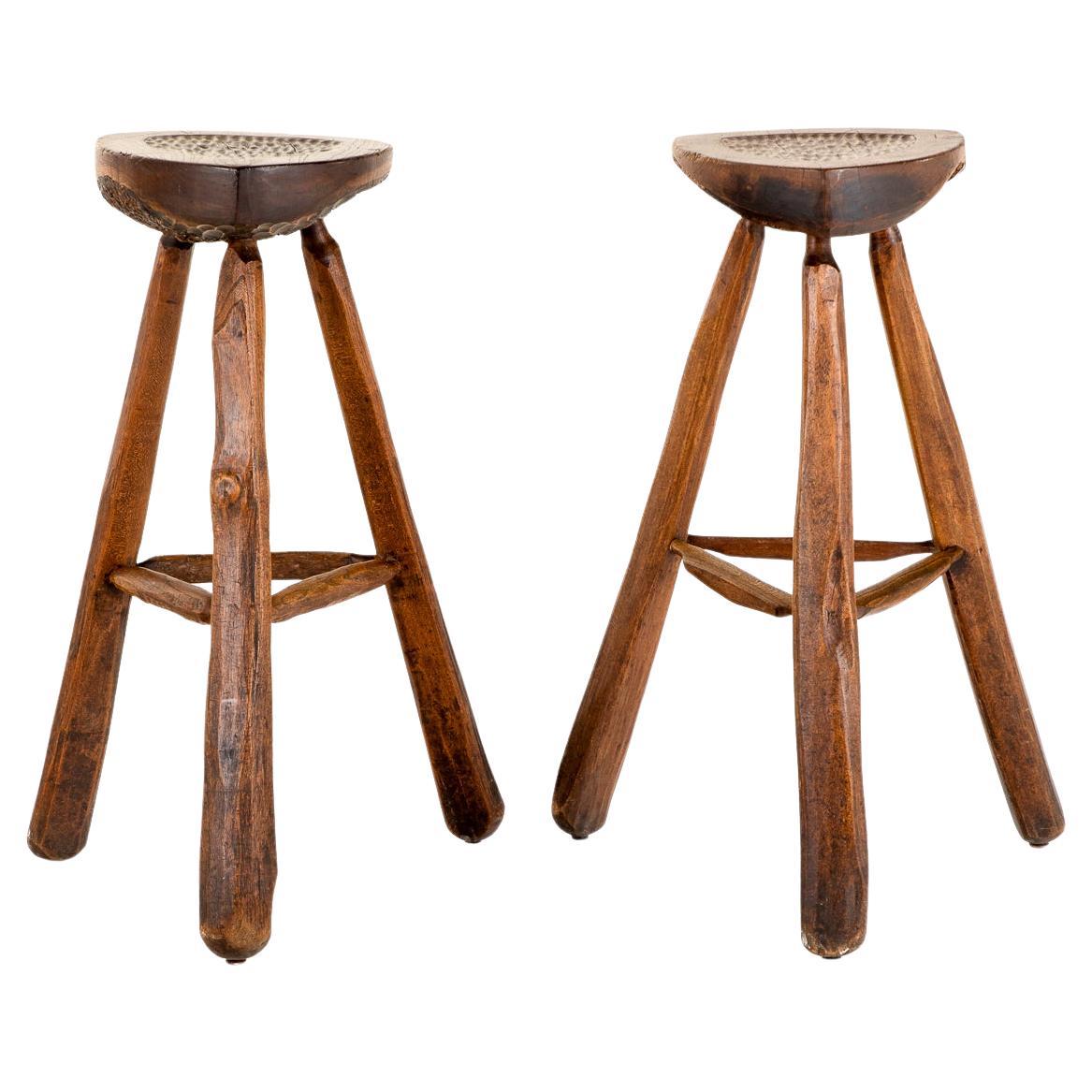 Pair of  of Jean Touret Brutalist Bar Stools