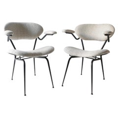 Pair of off White Arm Chairs with Metal Black Frame, Italy, 1960s