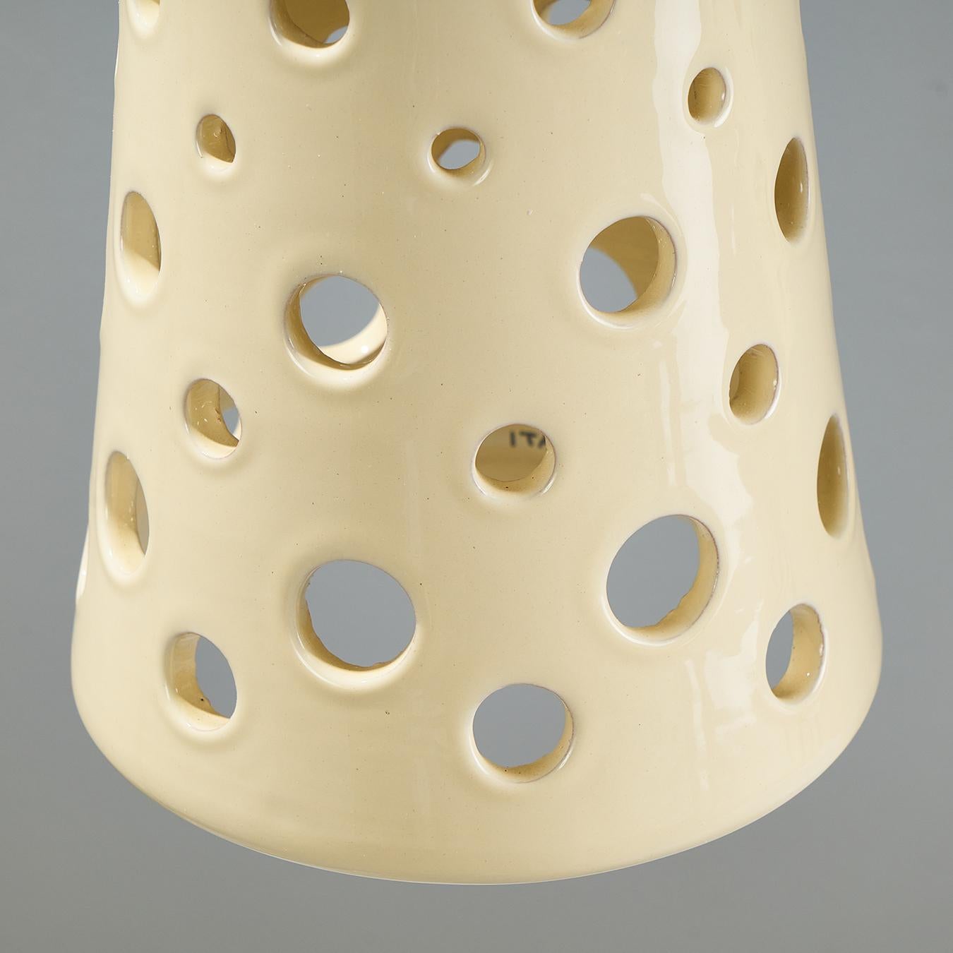 Post-Modern Pair of Off White Cream Italian Ceramic Pendants For Sale