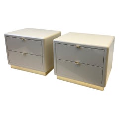 Pair of off White Lacquered and Brass Nightstands by Steve Chase