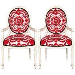 Pair of Off-White Painted Louis XVI Style Armchairs