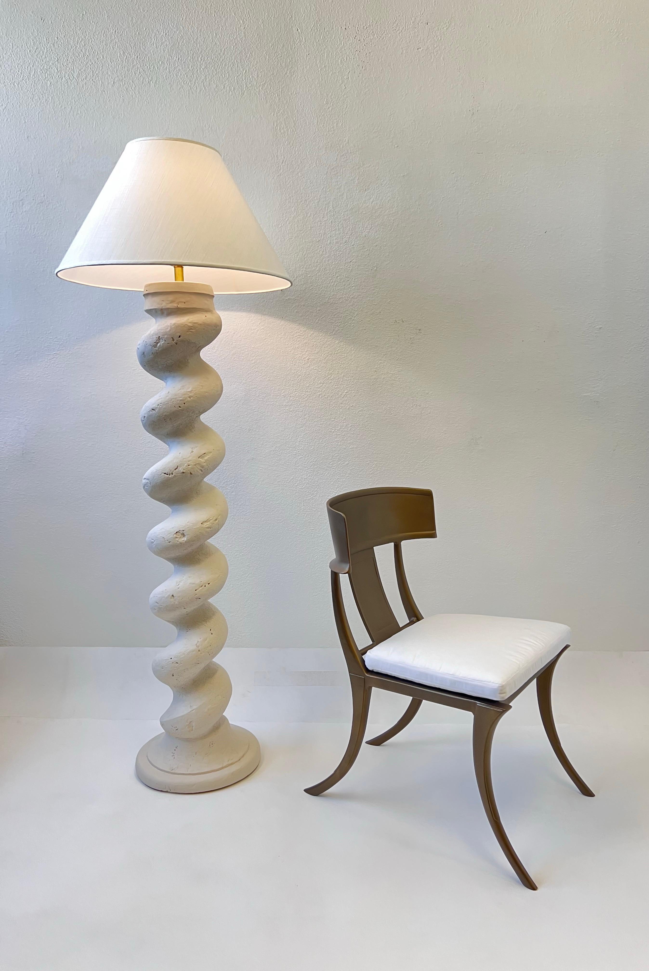 Pair of Off White Spiral Form Plaster and Brass Floor Lamps by Michael Taylor  1
