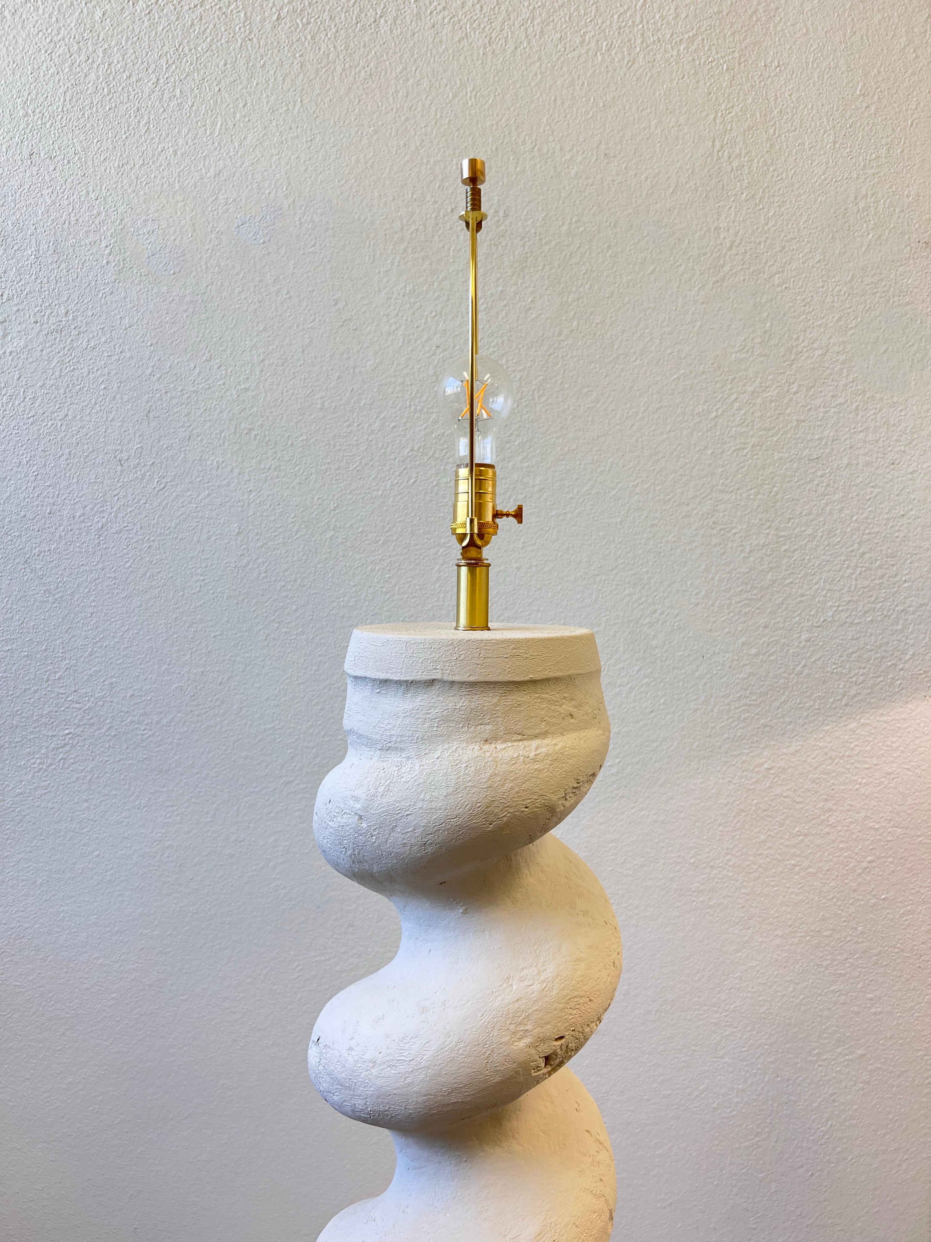 Modern Pair of Off White Spiral Form Plaster and Brass Floor Lamps by Michael Taylor 